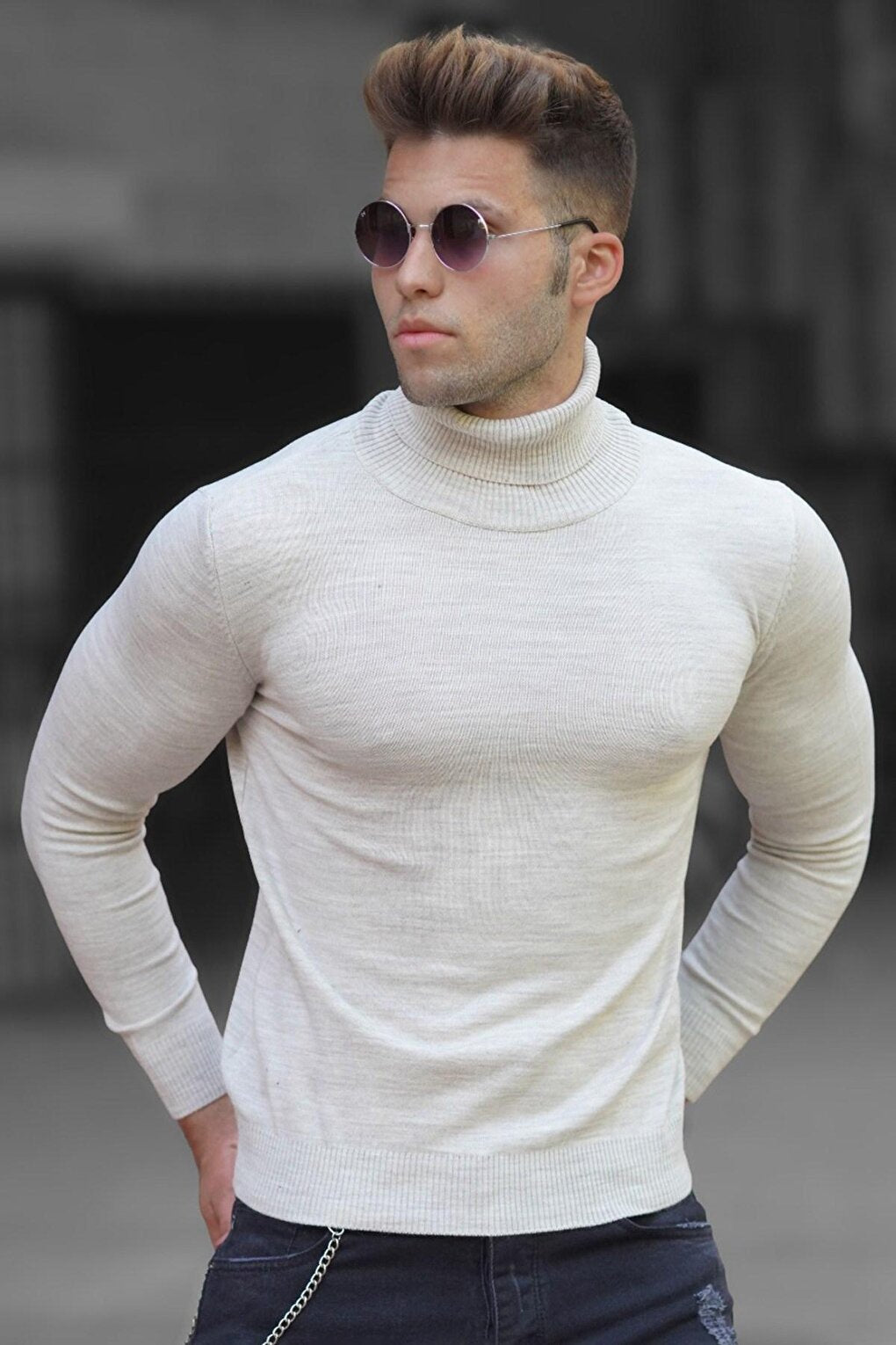 Beige Turtleneck Sweater 4656