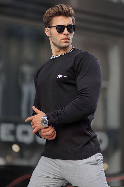 Black Crew Neck Men's Knitwear Sweater 6847