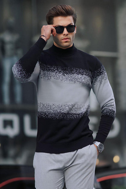 Black Turtleneck Patterned Sweater 6845