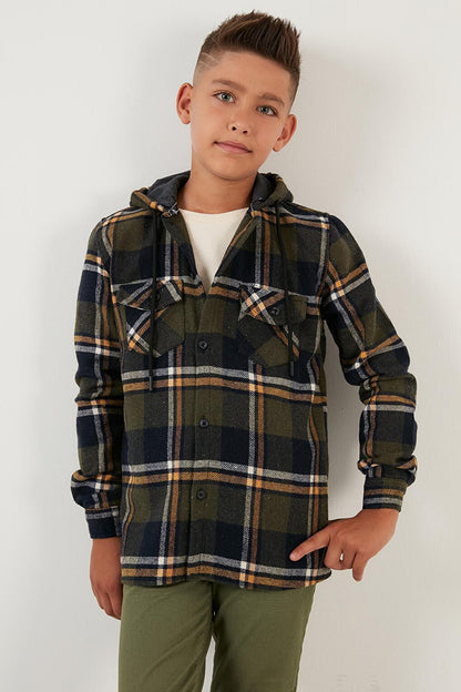 Cotton Hooded Plaid Lumberjack Shirt CF22W814764