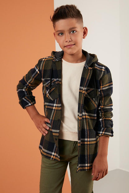 Cotton Hooded Plaid Lumberjack Shirt CF22W814764