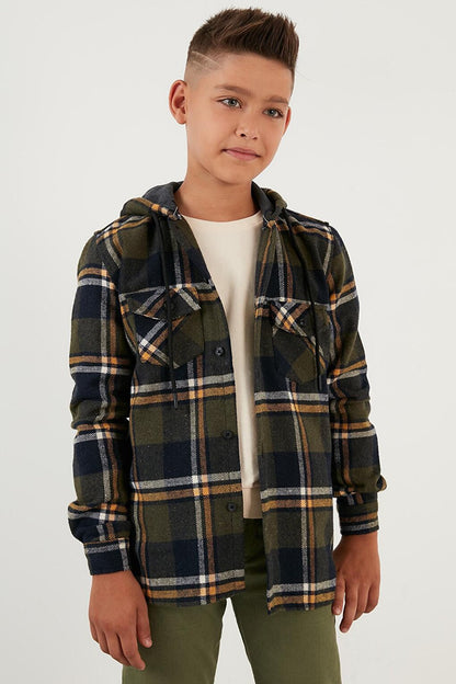 Cotton Hooded Plaid Lumberjack Shirt CF22W814764