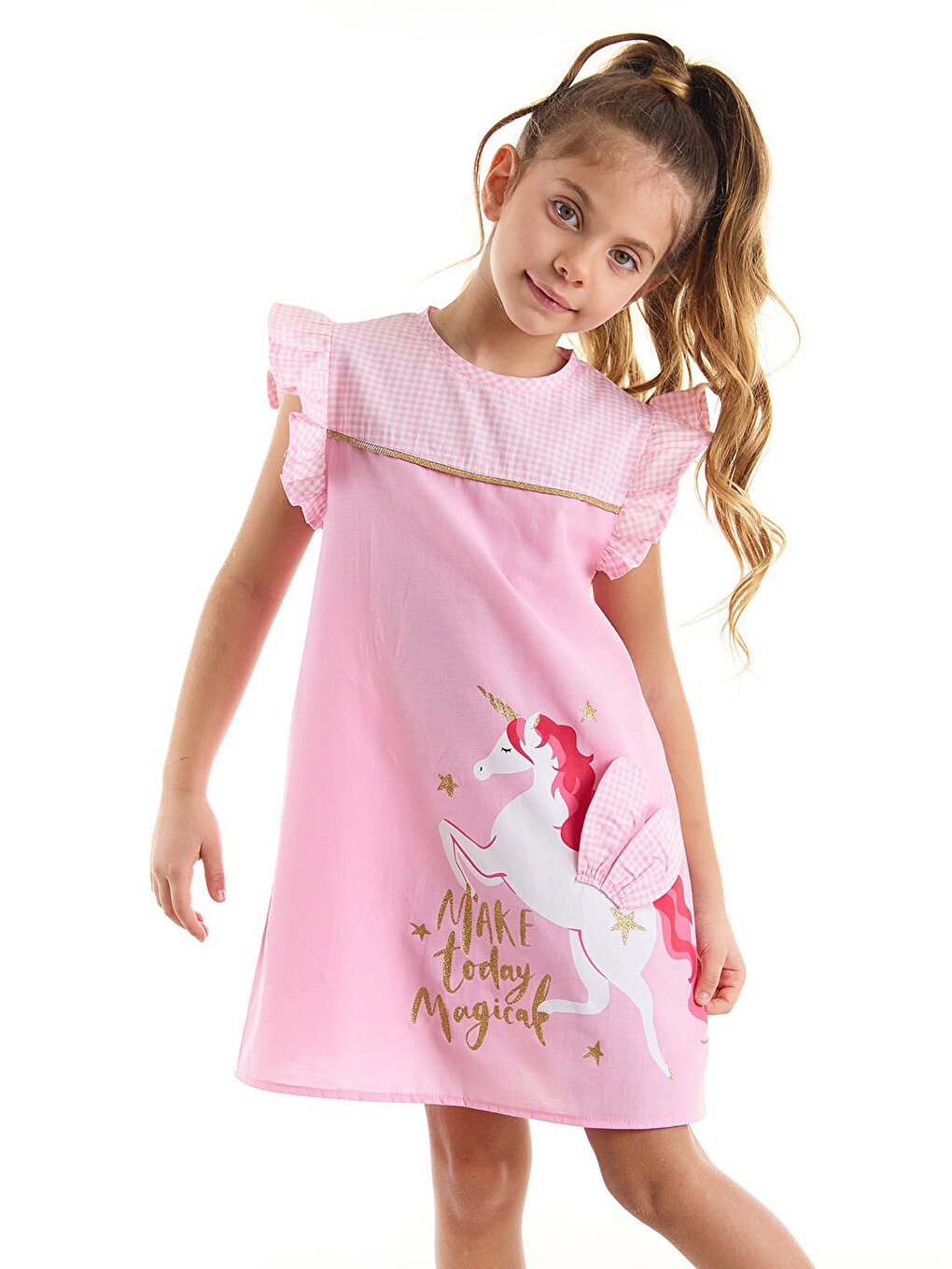 Winged Unicorn Girl Plaid Pink Dress