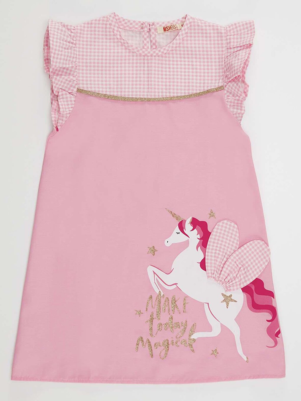 Winged Unicorn Girl Plaid Pink Dress