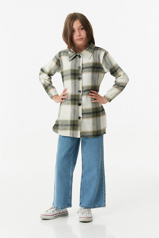 Plaid Patterned Belted Girl's Shirt