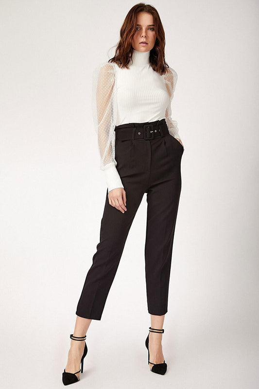 Women's High Waist Belted Fabric Trousers HZL22W-BD164641