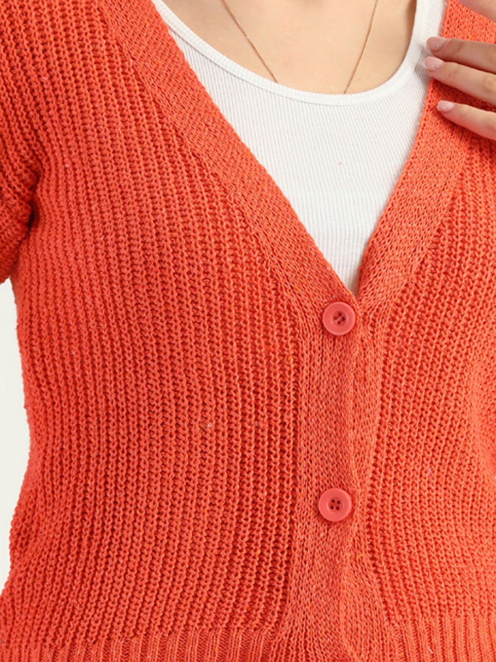 Orange Thessaloniki Knitted Buttoned Women's Cardigan