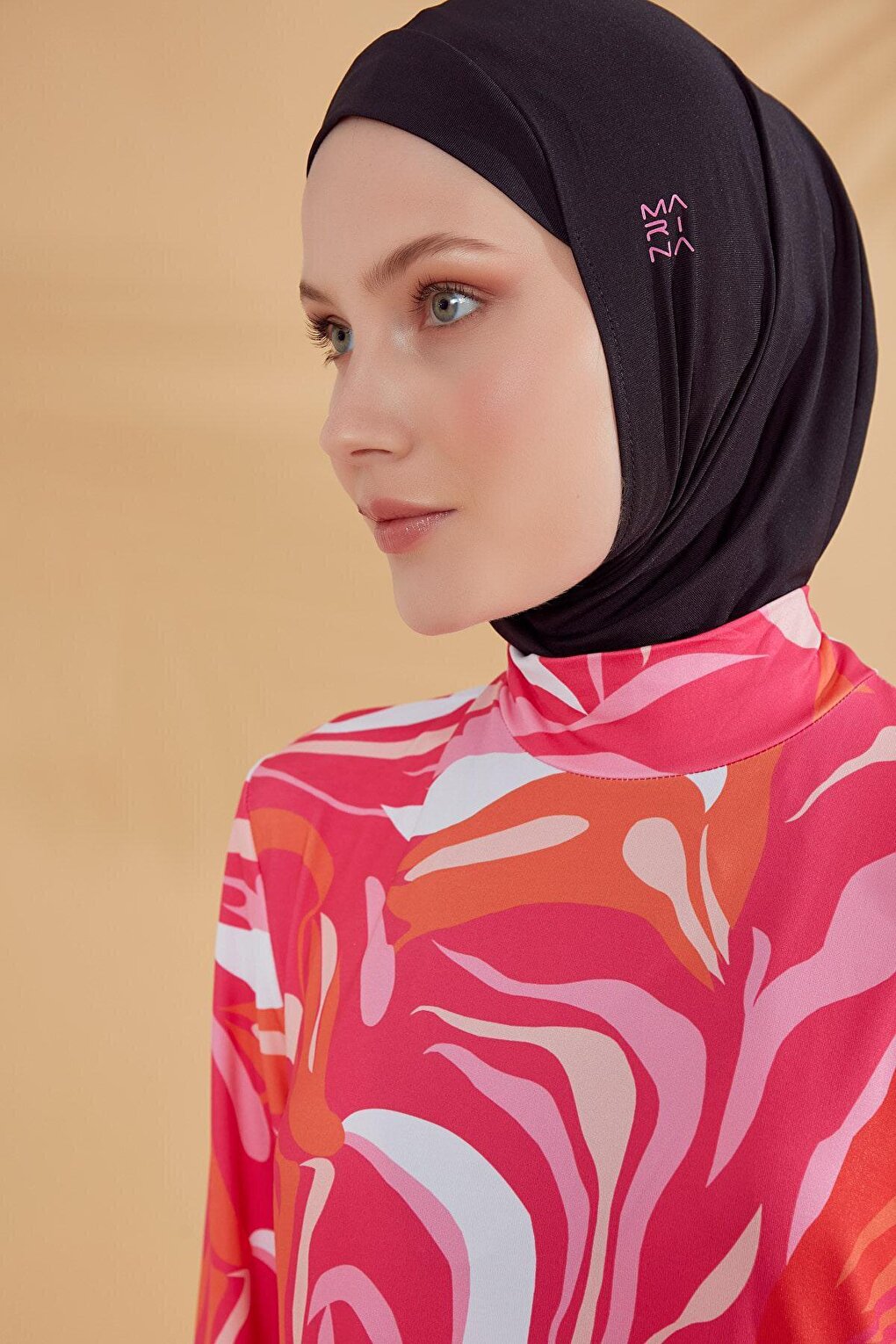 Patterned Fuchsia Full Covered Hijab Swimsuit M2322