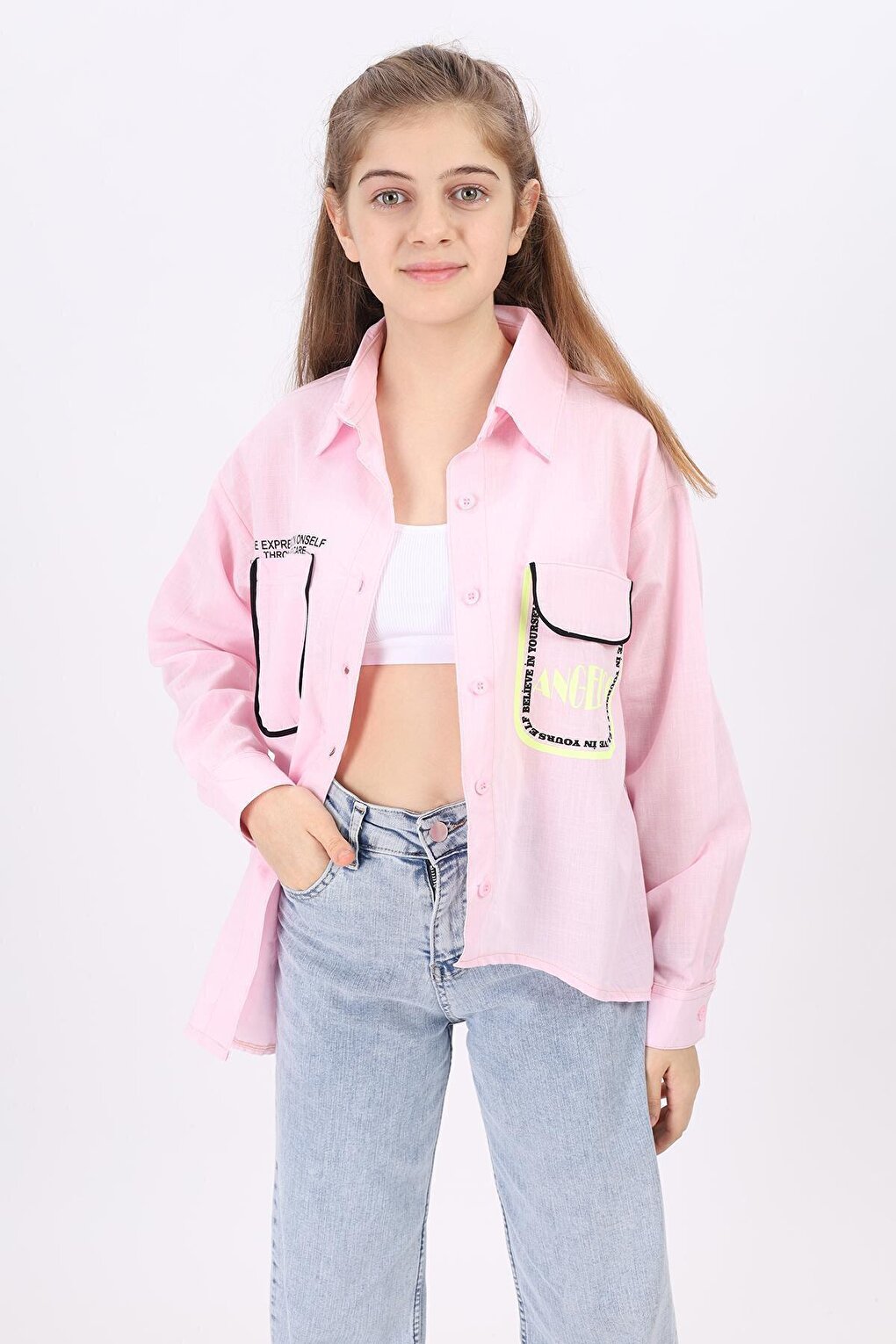 Girl's Paneled Shirt 9-14 Years Lx193