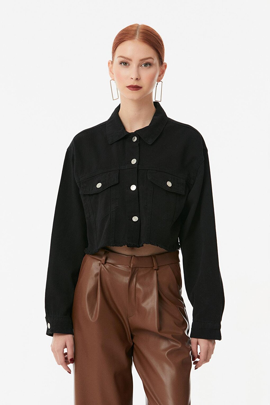 Crop Gabardine Jacket with Tasseled Hem