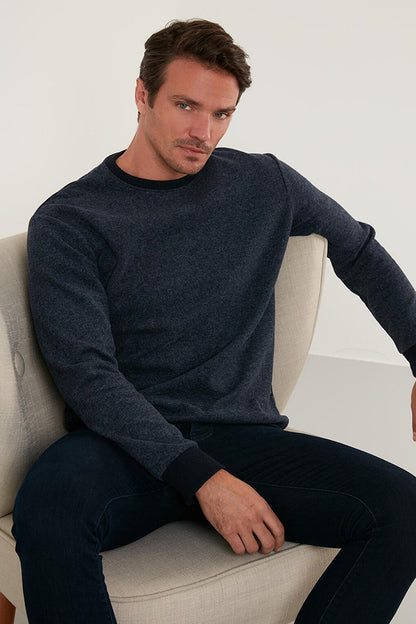 Slim Fit Crew Neck Cotton Sweater 456201