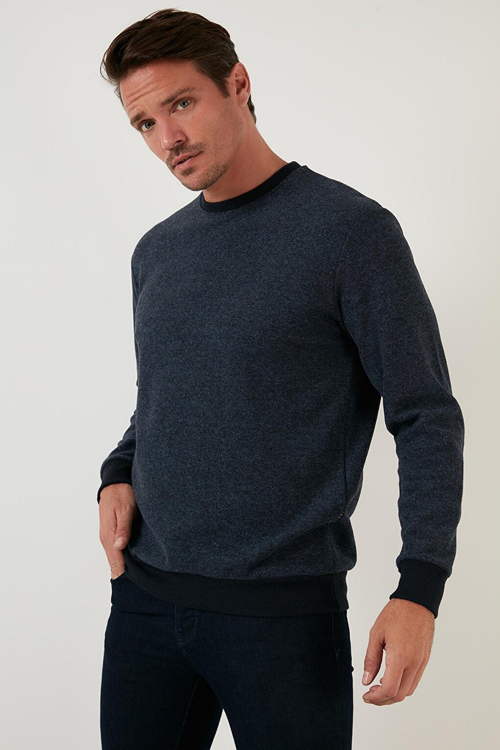 Slim Fit Crew Neck Cotton Sweater 456201