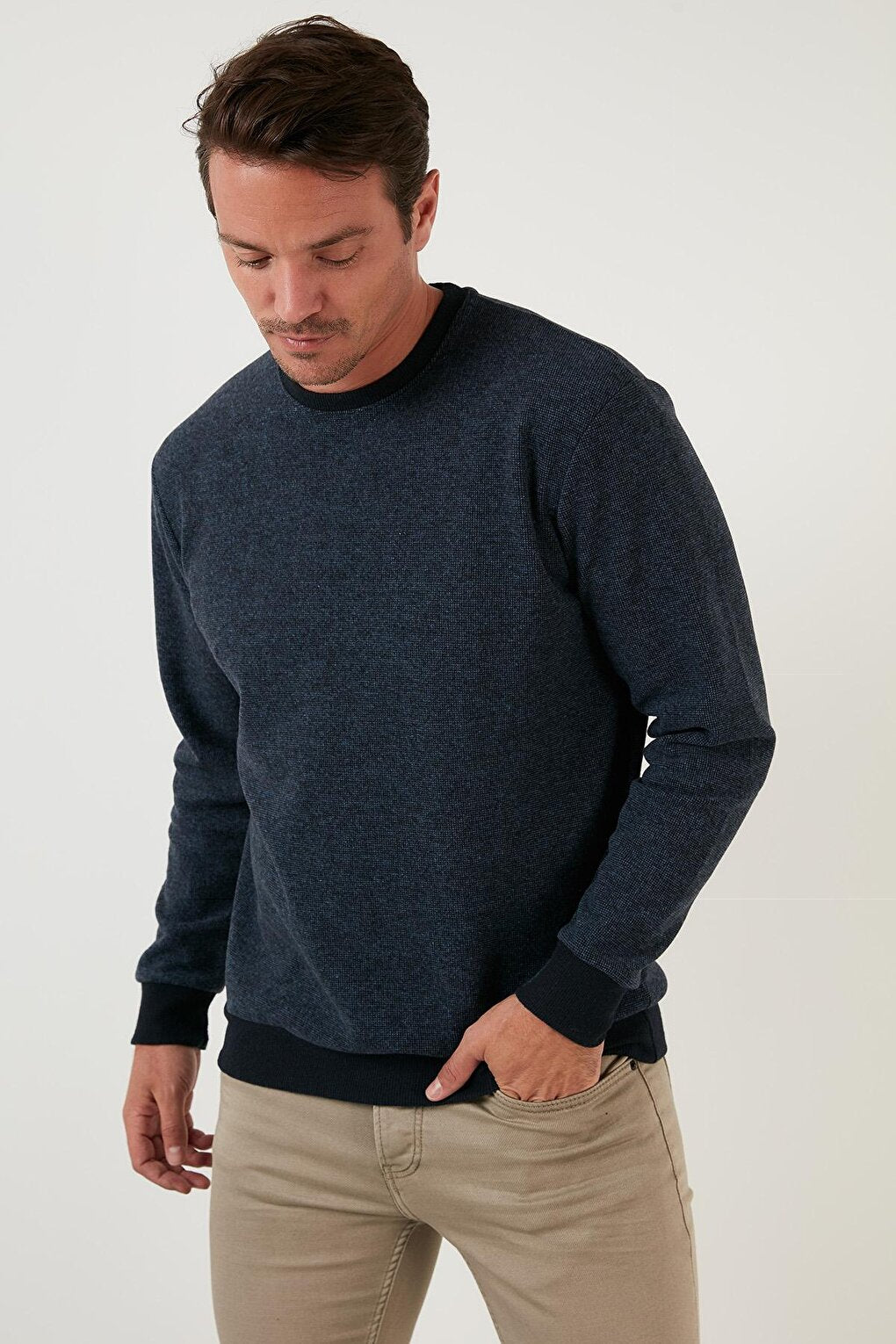 Slim Fit Crew Neck Cotton Sweater 456201