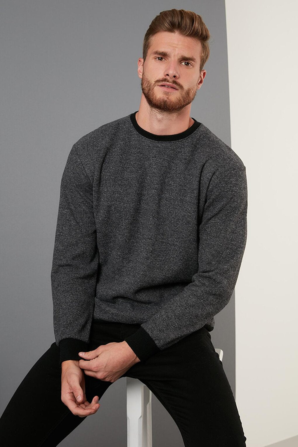 Slim Fit Crew Neck Cotton Sweater 456201