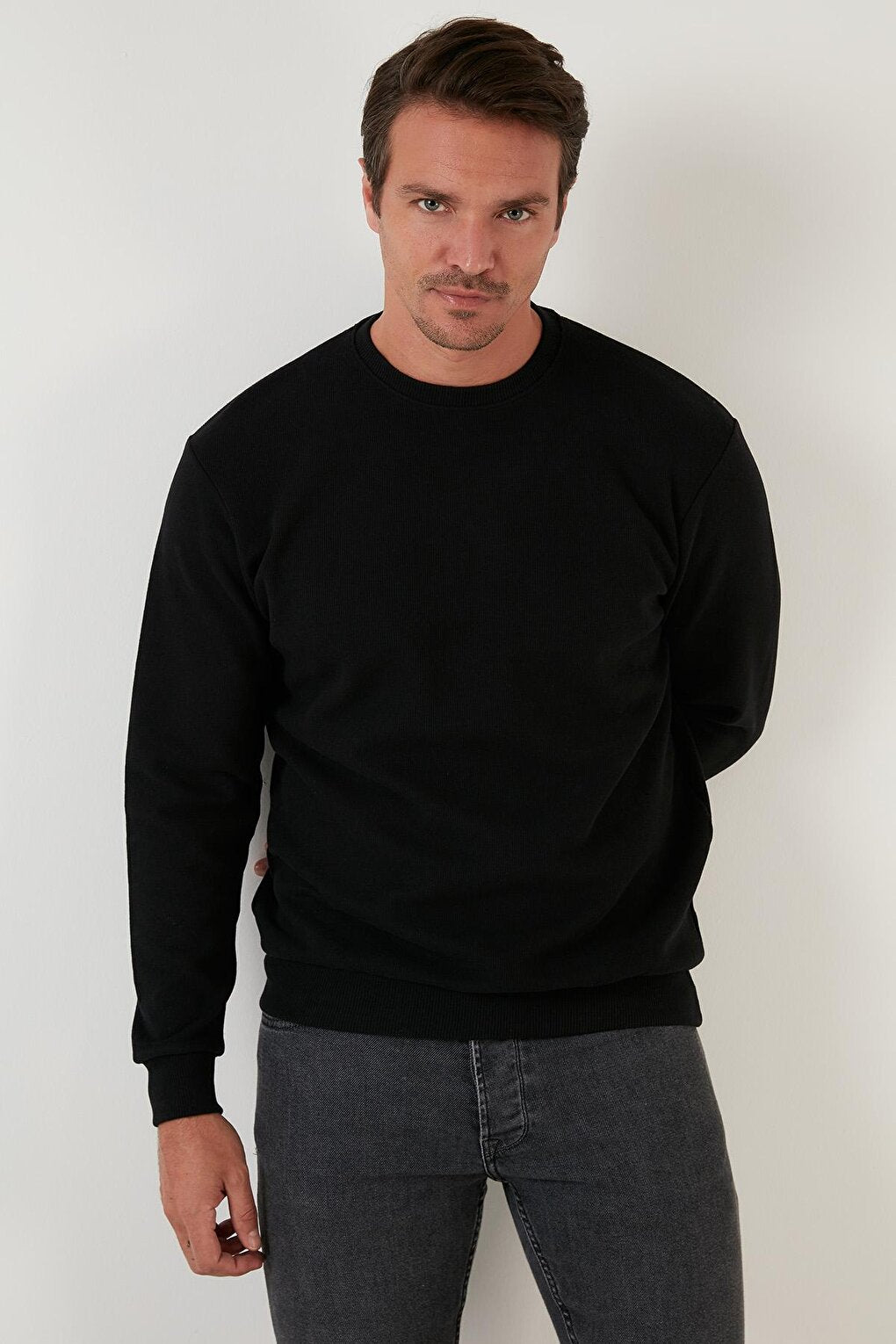 Slim Fit Crew Neck Cotton Sweater 456201