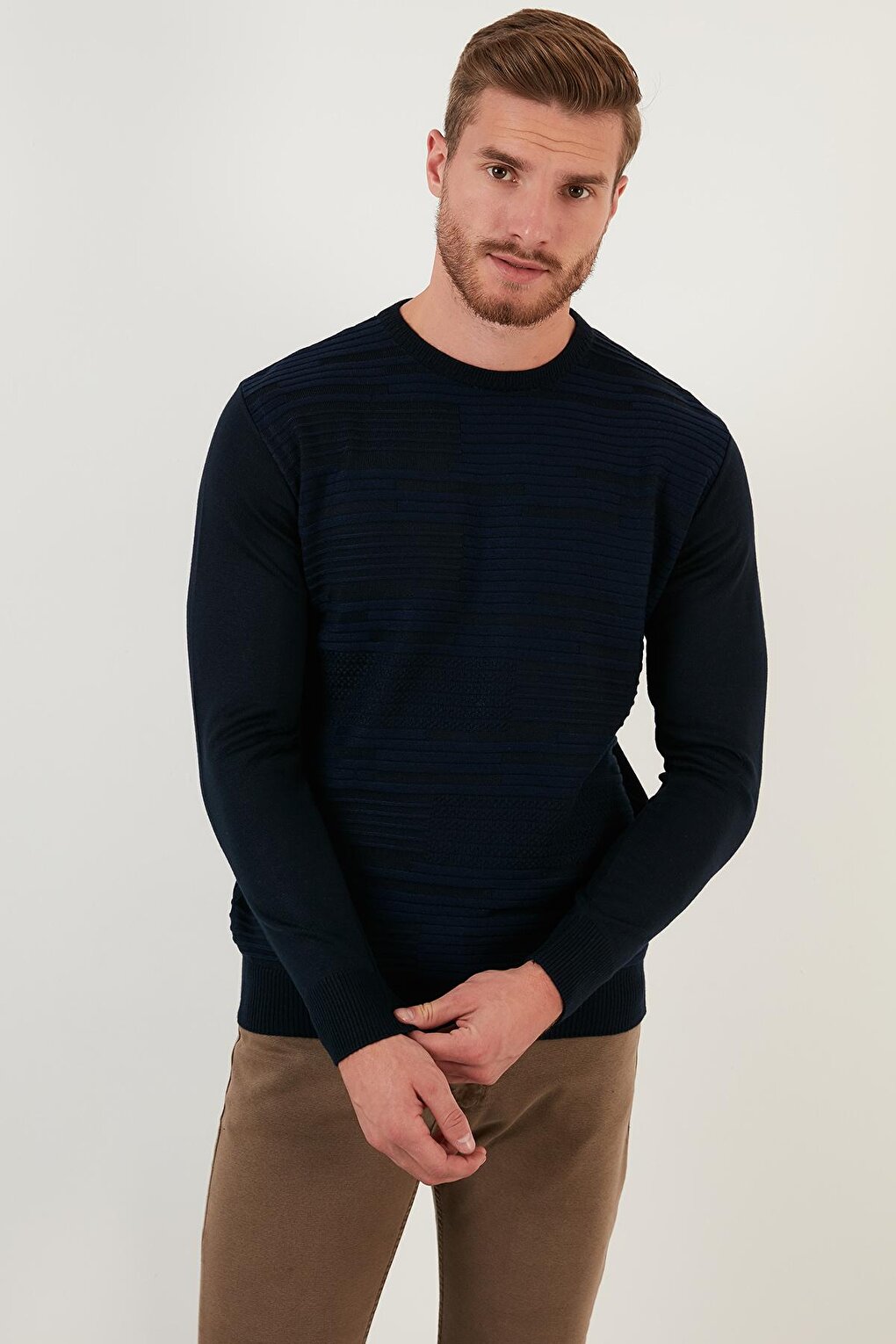 Regular Fit Crew Neck Wool Blend Winter Sweater 6341020