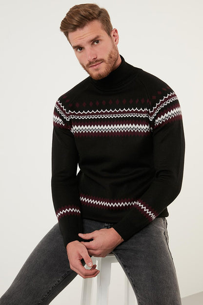 Patterned Wool Blend Regular Fit Turtleneck Winter Sweater 6341010