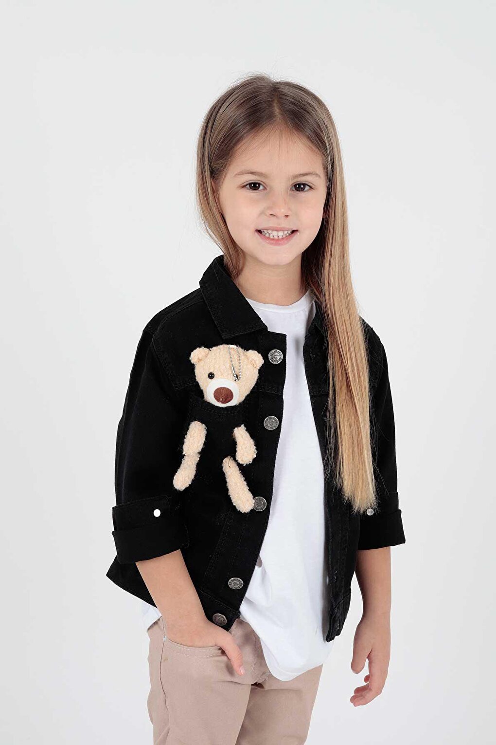 Girl's Cotton Jean Jacket with Teddy Bear Daily Fashionable Ak22176023