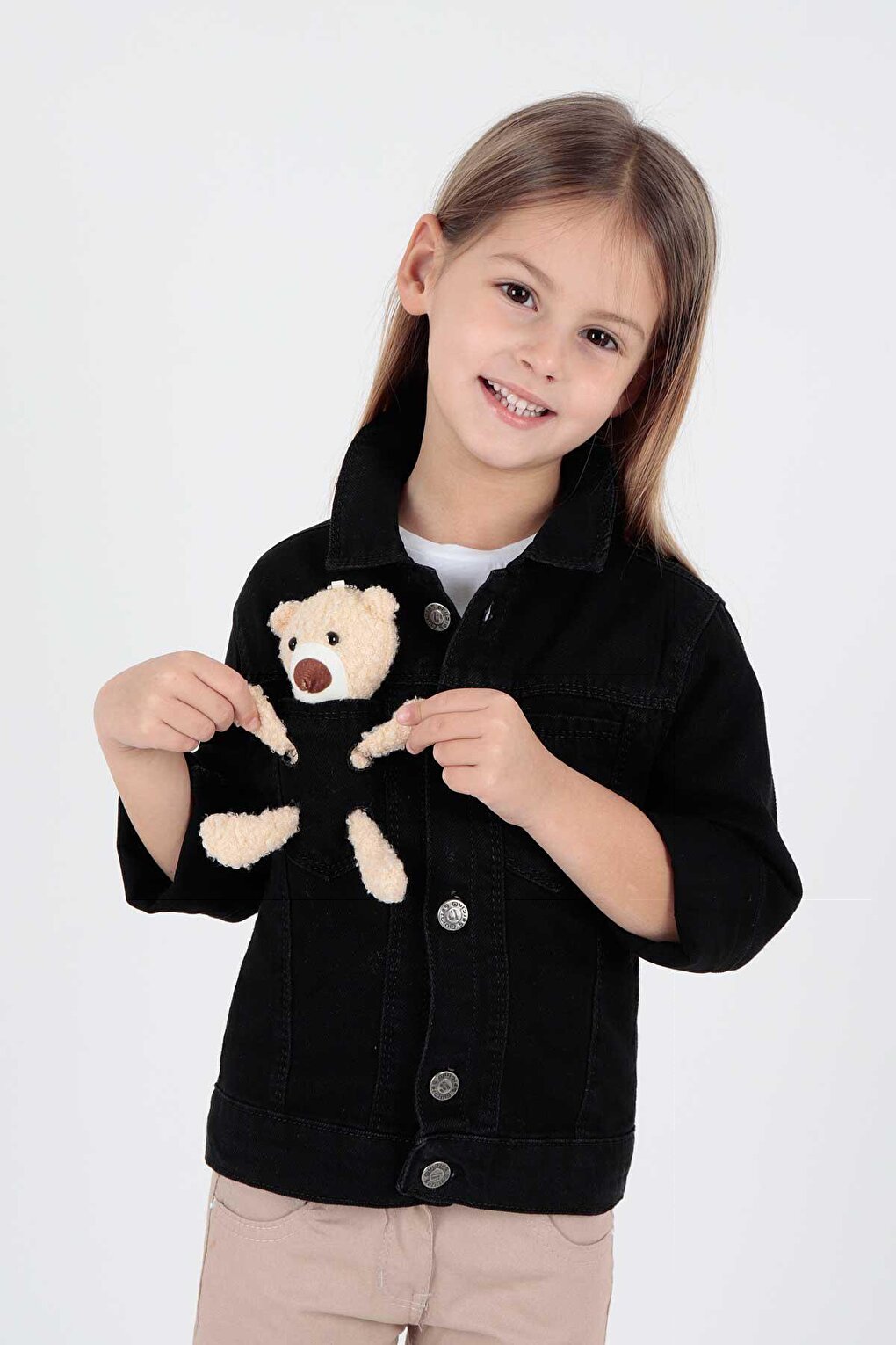 Girl's Cotton Jean Jacket with Teddy Bear Daily Fashionable Ak22176023