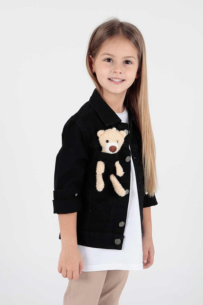 Girl's Cotton Jean Jacket with Teddy Bear Daily Fashionable Ak22176023