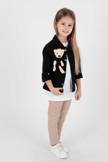 Girl's Cotton Jean Jacket with Teddy Bear Daily Fashionable Ak22176023