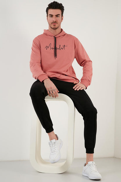 Slim Fit Printed Hooded Kangaroo Pocket Cotton Sweat 5414019