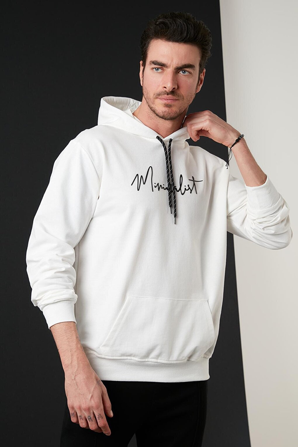 Slim Fit Printed Hooded Kangaroo Pocket Cotton Sweat 5414019