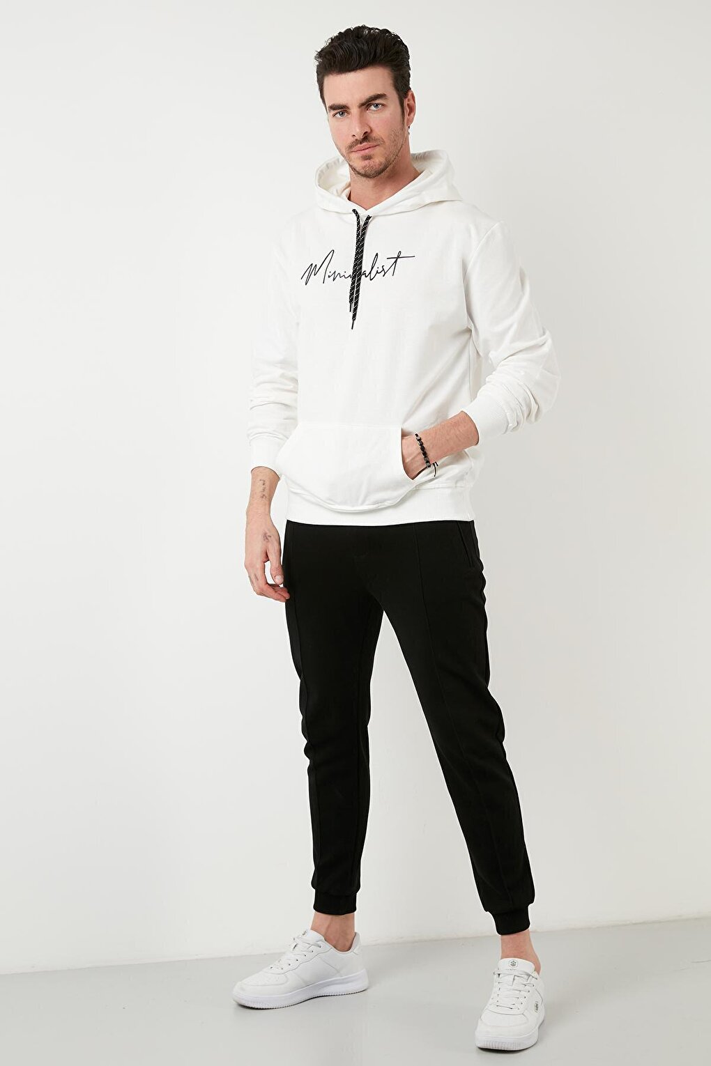 Slim Fit Printed Hooded Kangaroo Pocket Cotton Sweat 5414019