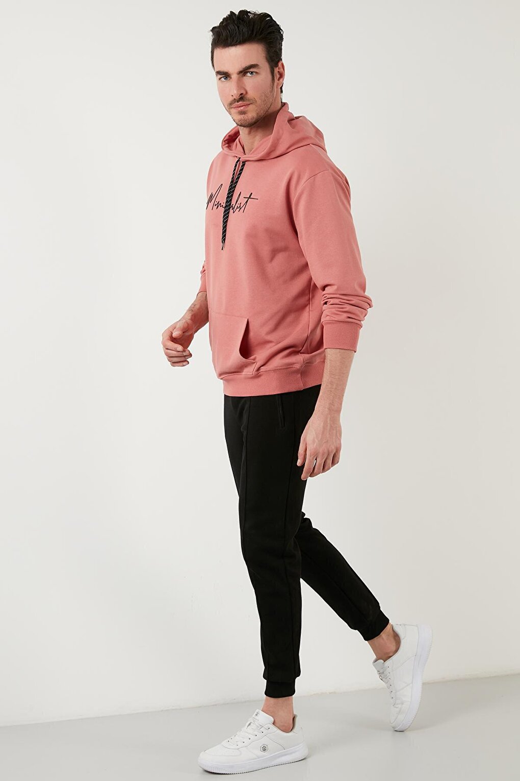 Slim Fit Printed Hooded Kangaroo Pocket Cotton Sweat 5414019