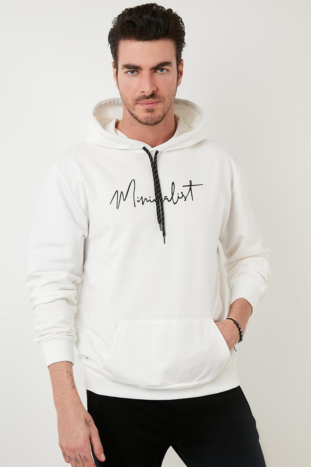 Slim Fit Printed Hooded Kangaroo Pocket Cotton Sweat 5414019