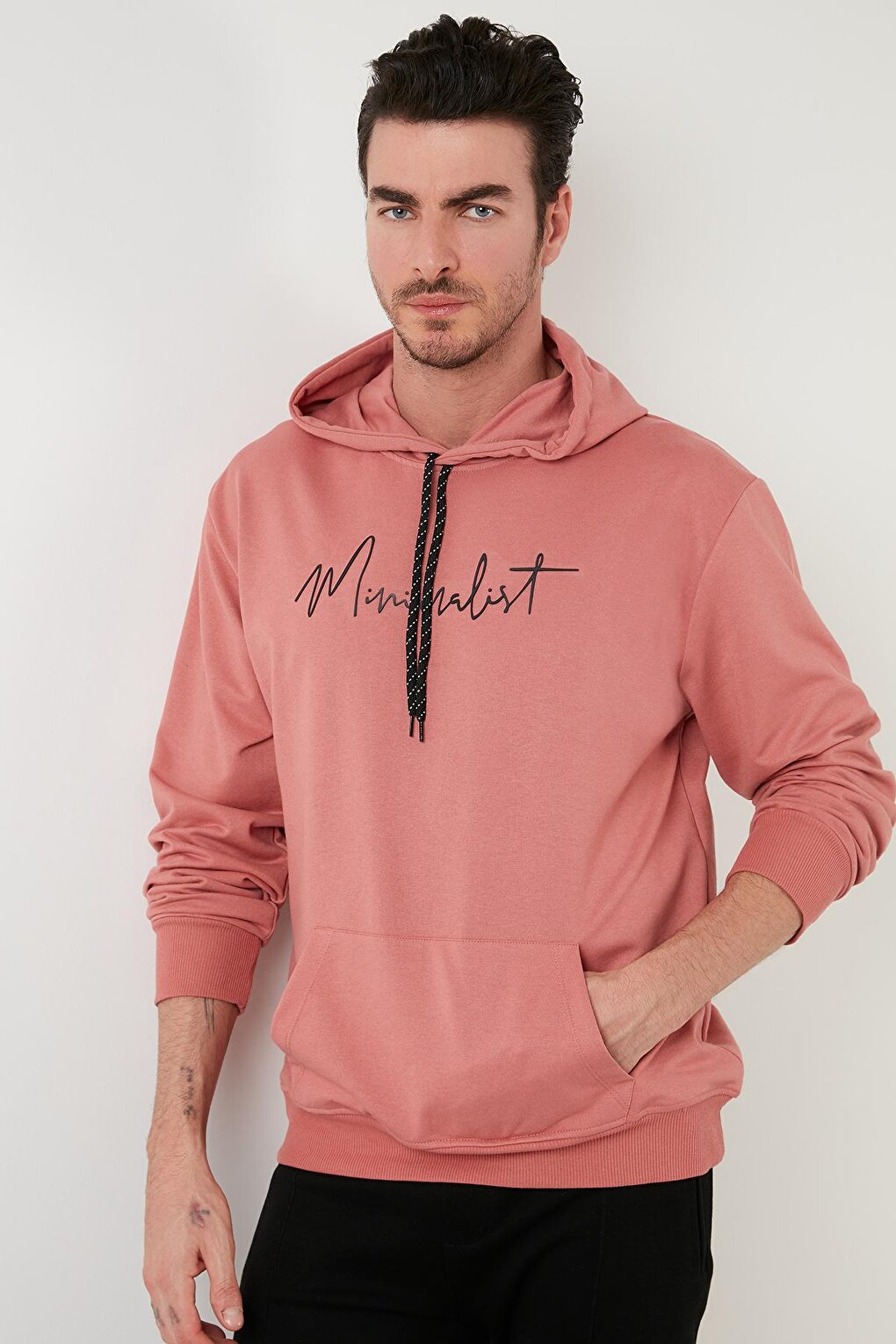 Slim Fit Printed Hooded Kangaroo Pocket Cotton Sweat 5414019