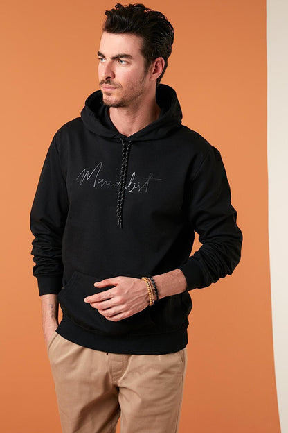 Slim Fit Printed Hooded Kangaroo Pocket Cotton Sweat 5414019