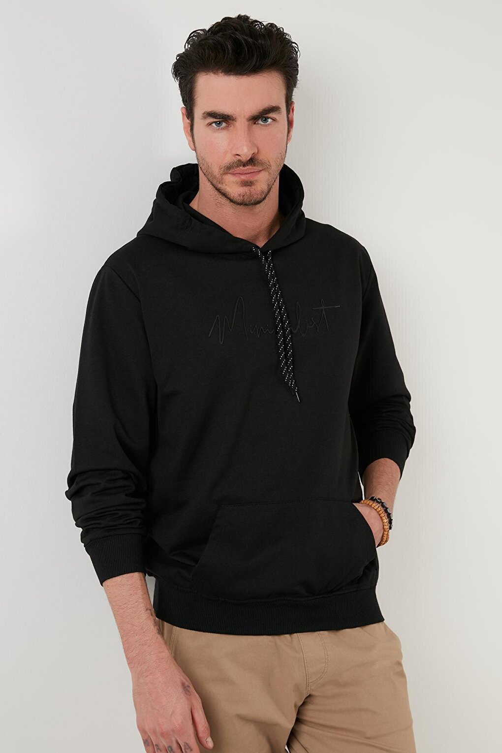 Slim Fit Printed Hooded Kangaroo Pocket Cotton Sweat 5414019