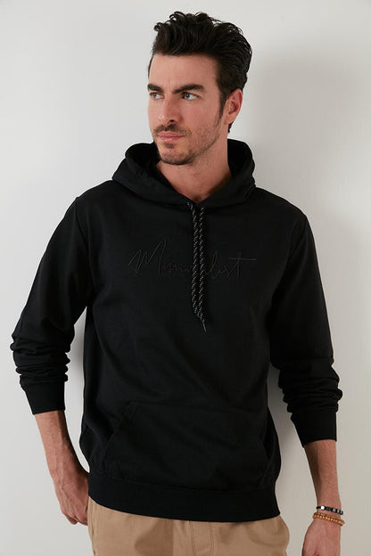 Slim Fit Printed Hooded Kangaroo Pocket Cotton Sweat 5414019