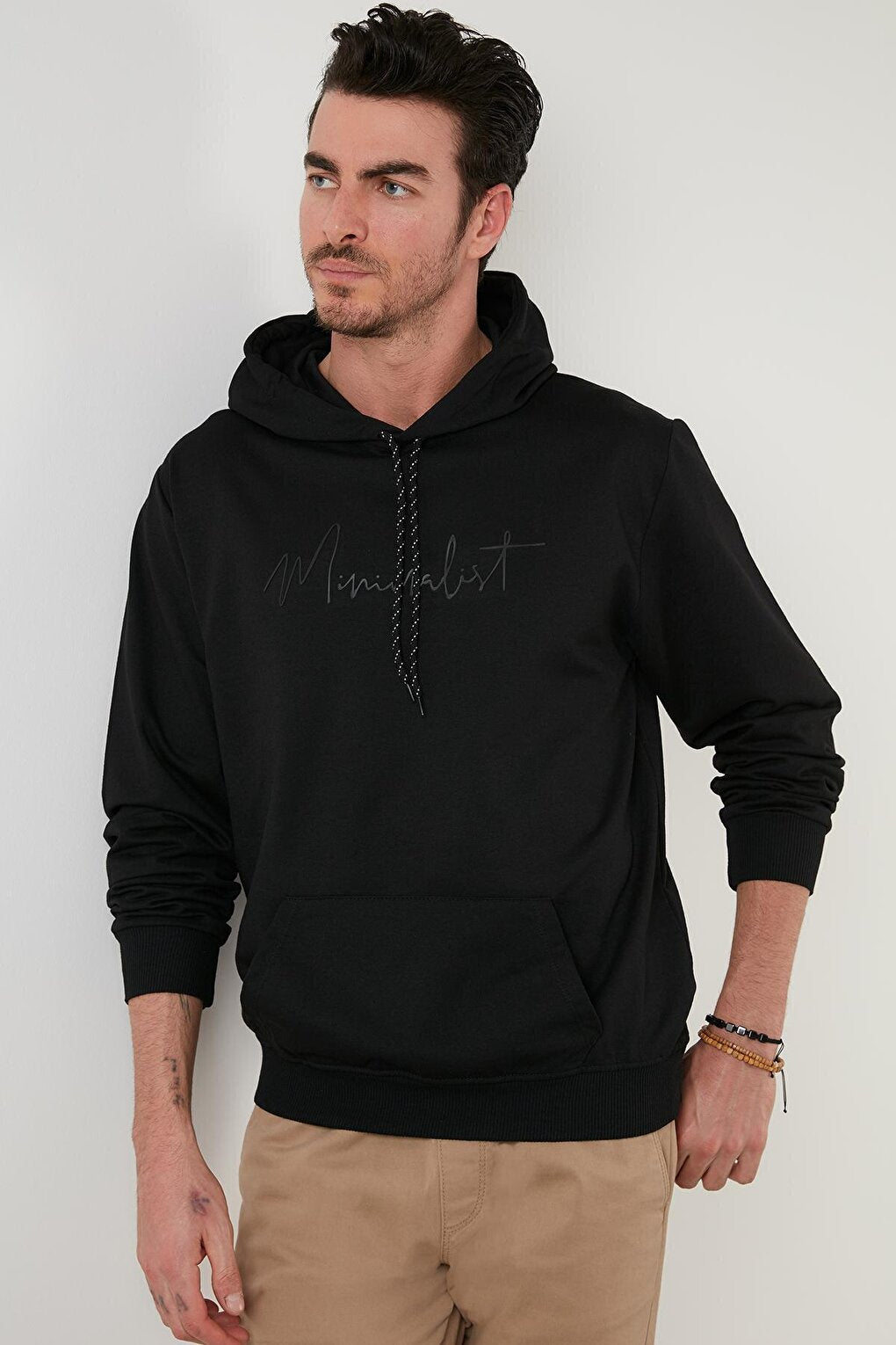 Slim Fit Printed Hooded Kangaroo Pocket Cotton Sweat 5414019