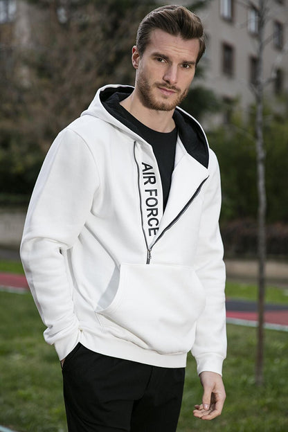 Kangaroo Pocket Zippered Hooded Collar Slim Fit Sweat 575707