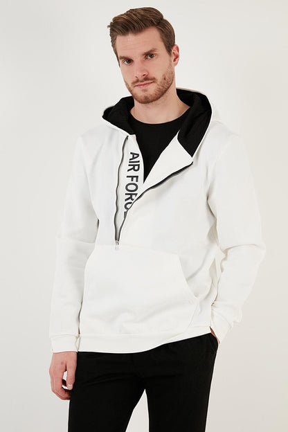 Kangaroo Pocket Zippered Hooded Collar Slim Fit Sweat 575707