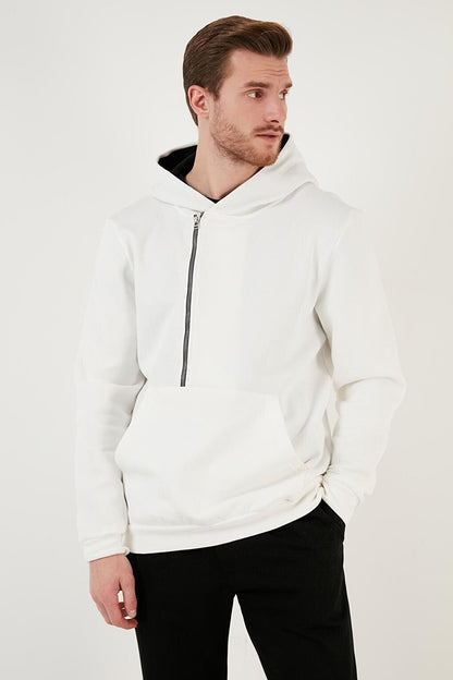 Kangaroo Pocket Zippered Hooded Collar Slim Fit Sweat 575707