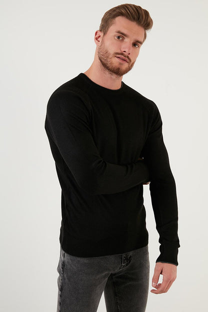 Regular Fit Crew Neck Wool Blend Winter Sweater 6341006