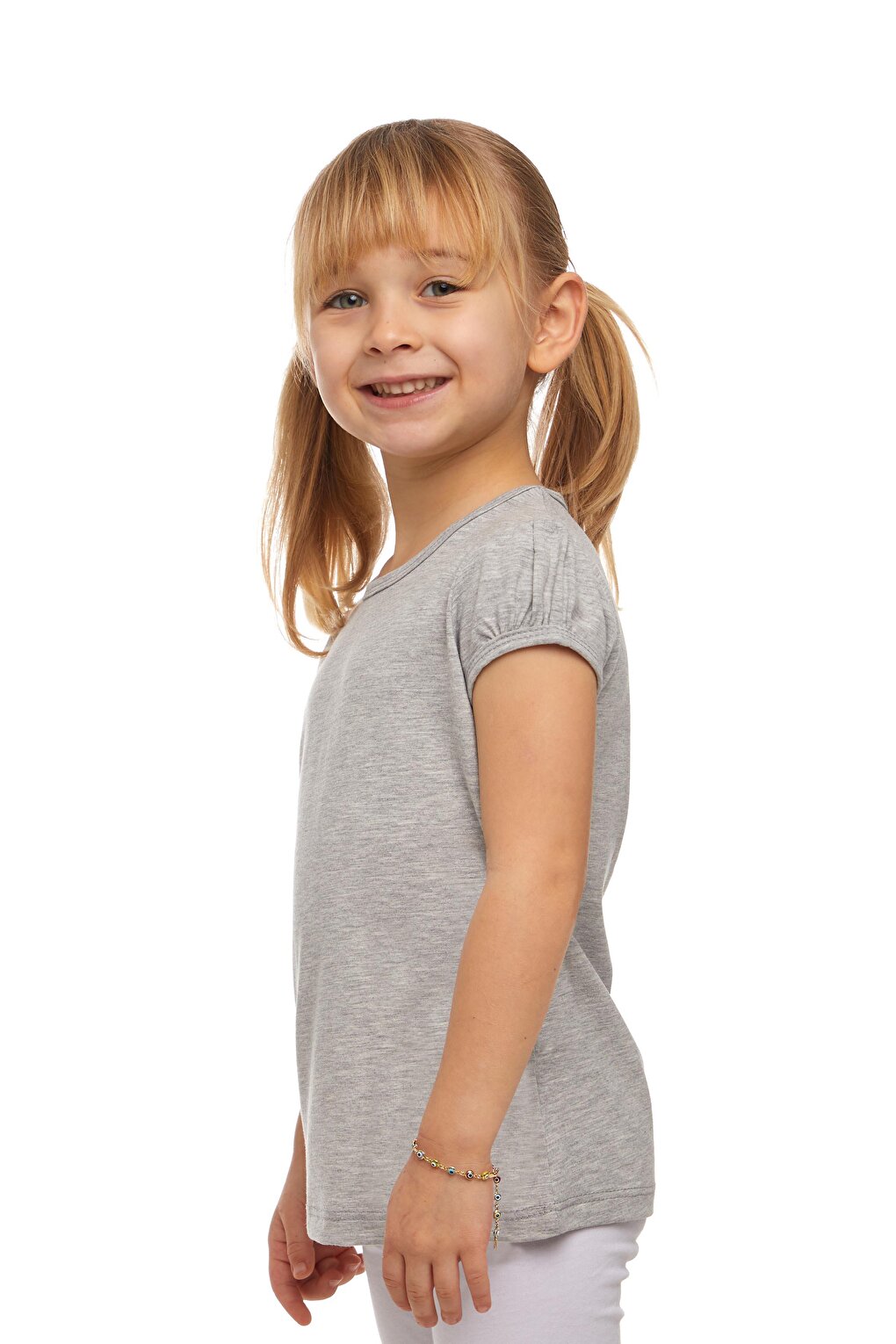 Gray 2 Girls Short Sleeve Basic T-Shirt