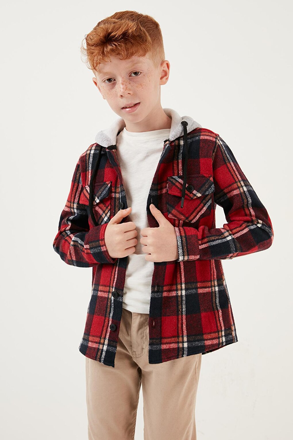 Hooded Double Pocket Plaid Winter Lumberjack Shirt CF24W81780