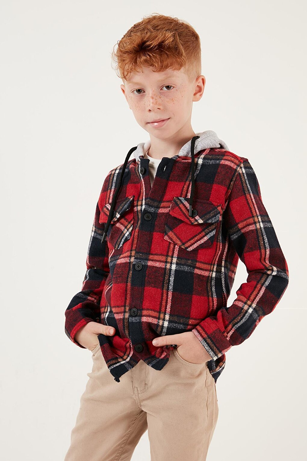 Hooded Double Pocket Plaid Winter Lumberjack Shirt CF24W81780