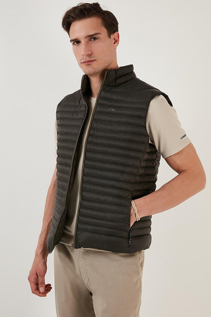 Regular Fit Stand Collar Pocket Quilted Puffer Vest 497KIM