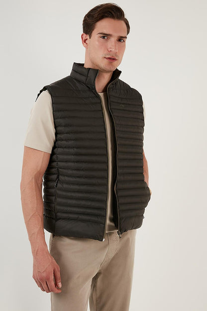 Regular Fit Stand Collar Pocket Quilted Puffer Vest 497KIM