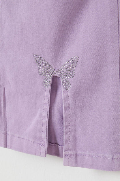 Lilac Flare Slit Butterfly Embroidered Girl's Trousers 16212