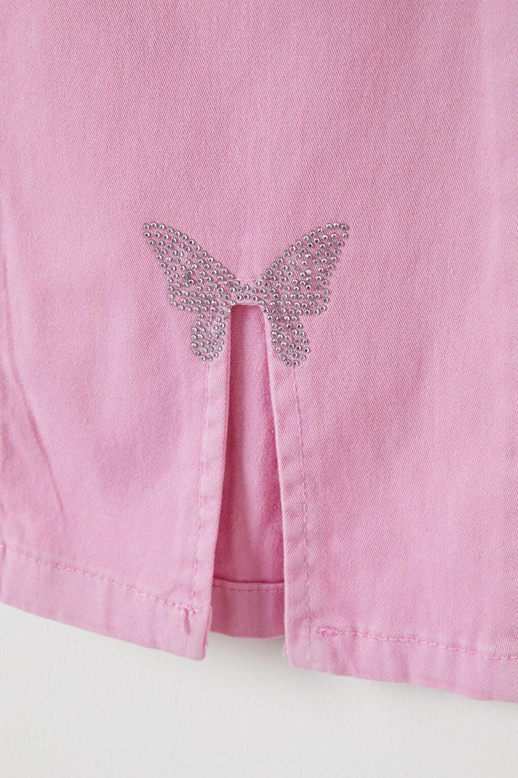 Powder Pink Flare Slit Butterfly Embroidered Girl's Trousers 16213