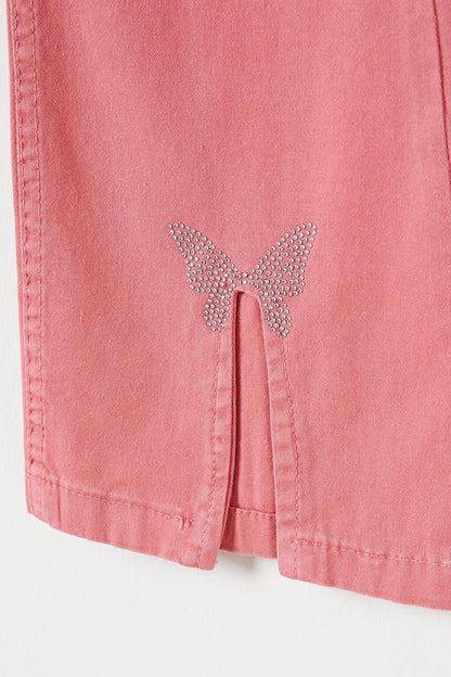 Pink Flare Slit Butterfly Embroidered Girl's Trousers 16214