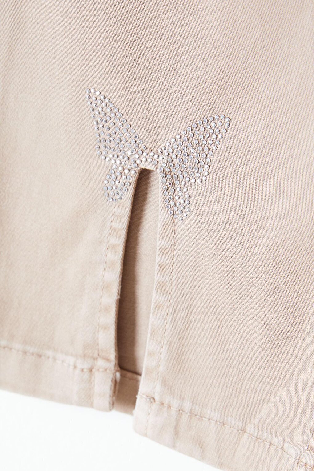 Beige Flared Leg Slit Butterfly Embroidered Girls Trousers 16215