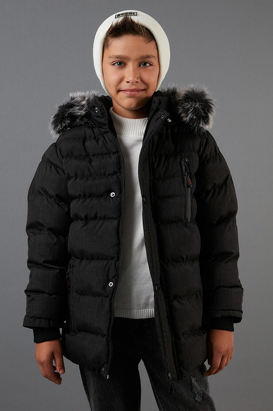 Plush Lined Removable Hooded Winter Coat with Pockets 5760024