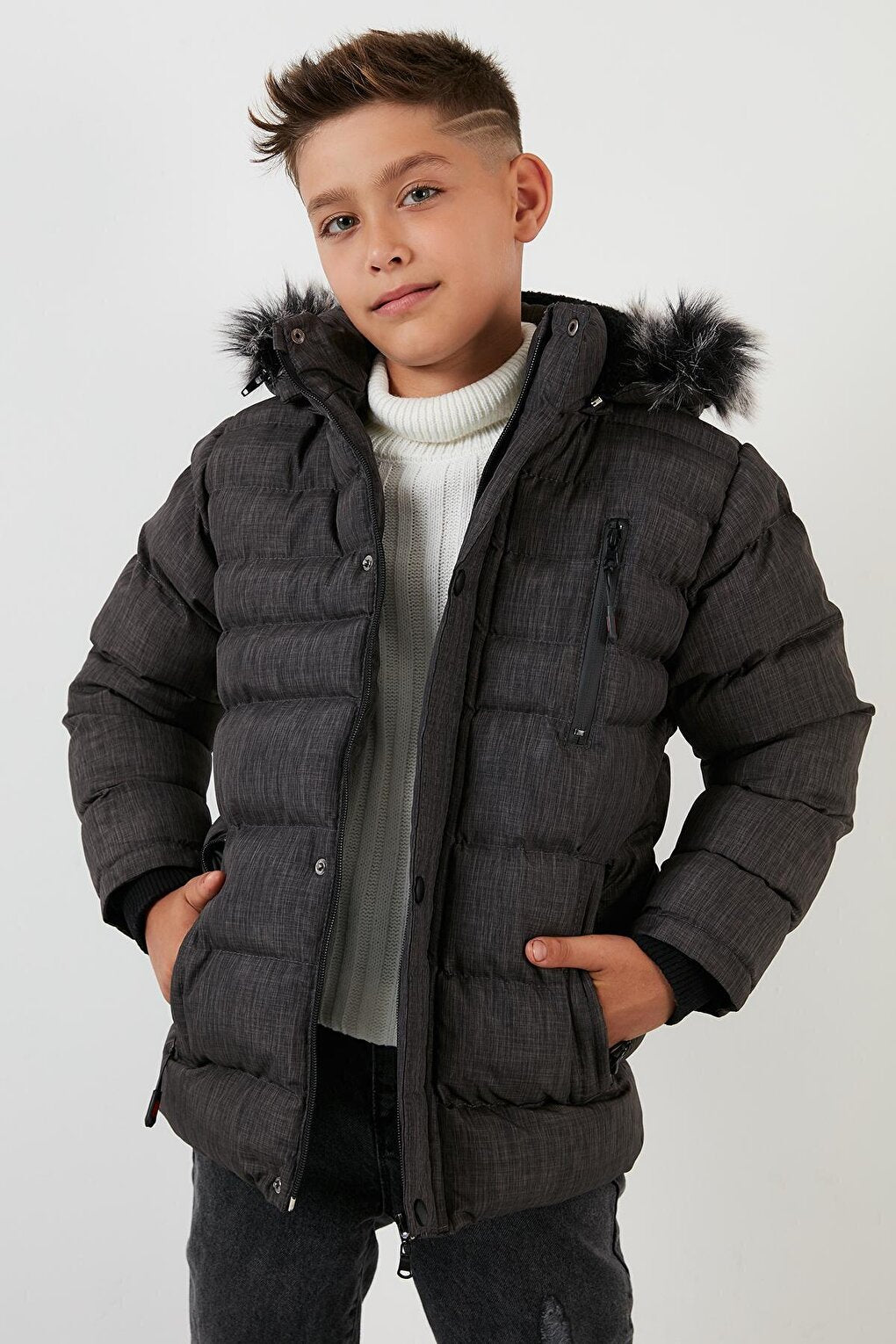 Winter Coat with Plush Lining Removable Hooded Pocket 5760024